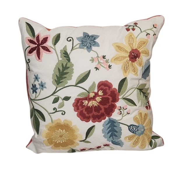 Embroidered Flower Decorative Pillow Multi-Color Summer Flower Throw - Picture 1 of 4